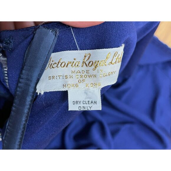 Victoria Royal Women's Dress Evening Gown Maxi Rhinestone Waist 2 Vintage Blue - Picture 3 of 7